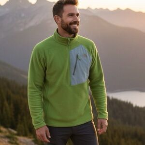 The North Face Men’s Glacier 1/4 Zip Fleece‎ Pullover Green Gray Size Large